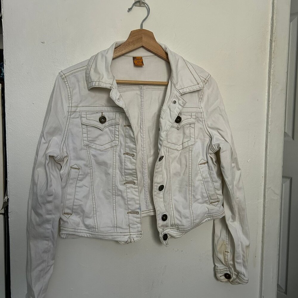 Women's Joujou cropped white jean jacket, size L